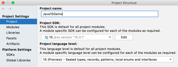 Java test preview features